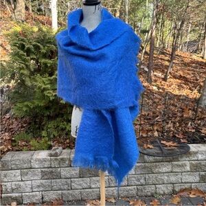Royal blue mohair wool scarf